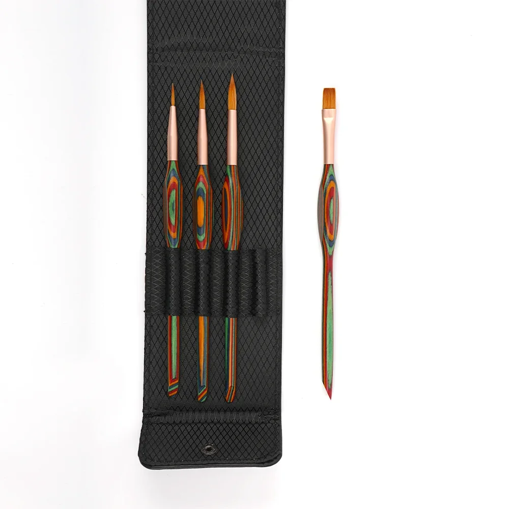 4PC ArtSecret /lot Detail Paint Brushes with Carry Bag Golden Hair Nylon Triangle Wood Handle Art Brush for Acrylic Oil Gouache