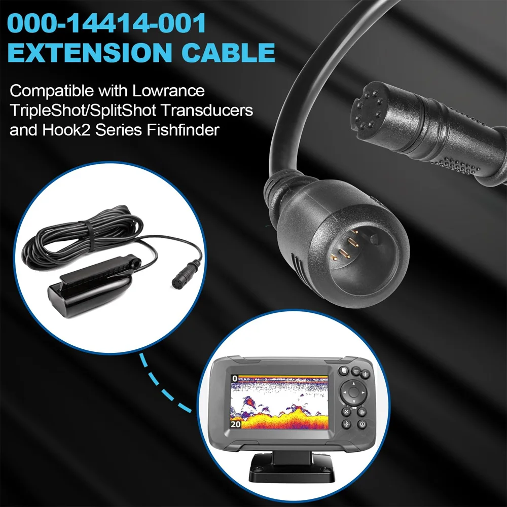 000-14414-001 10-feet Transducer Extension Cable for Lowrance TripleShot/SplitShot Transducers and Hook2 Series Fish Finder