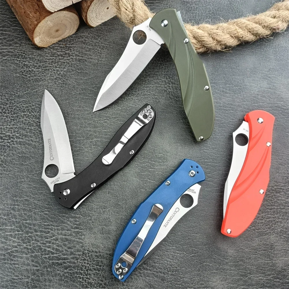 High Quality Centofante 3 Folding Knife D2 Plain Blade Nylon Fiber Handles Pocket Camping Hunting Tactical Knives EDC Multitool