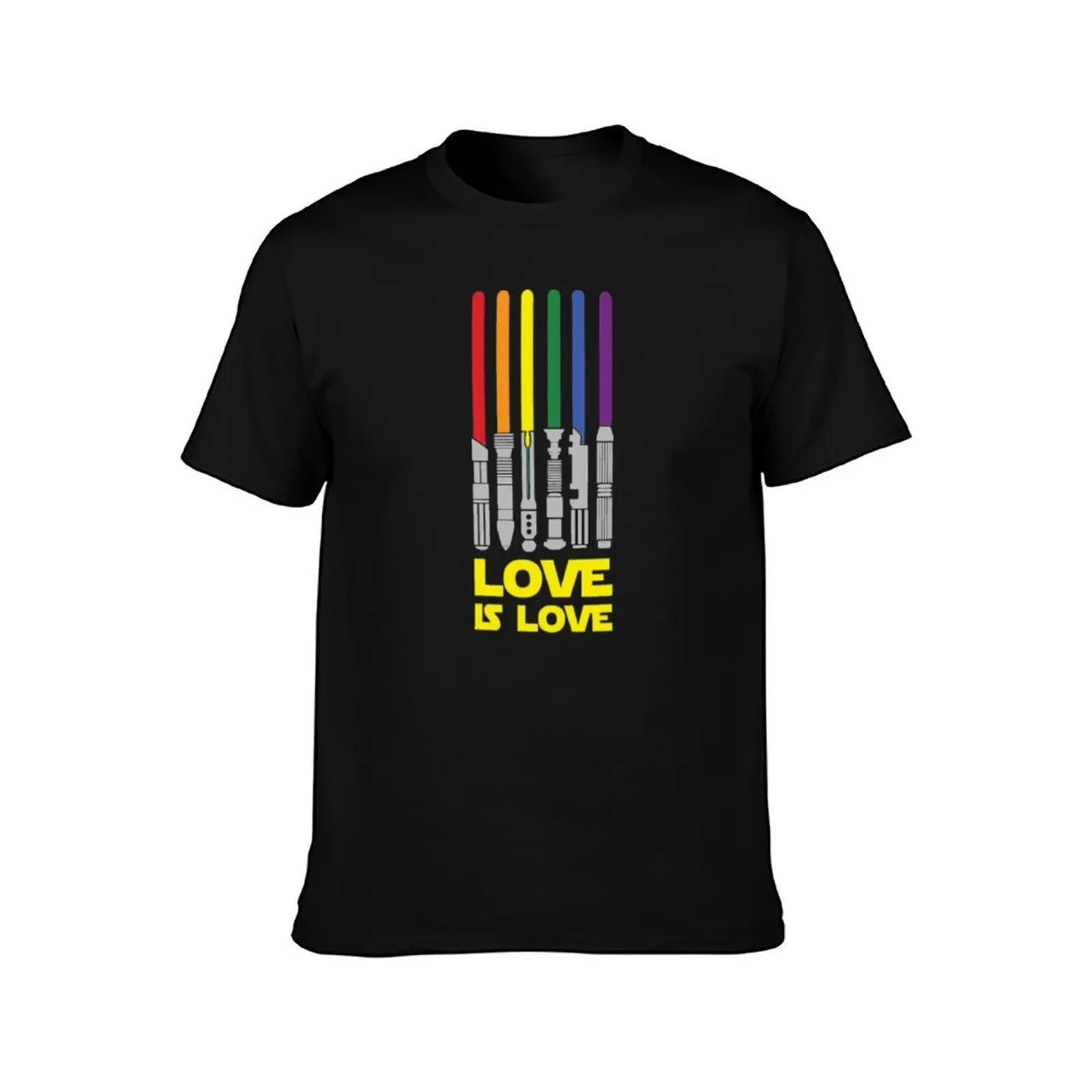 Lightsaber Rainbow Love Is Love T-Shirt, Summer Casual Cotton Tee, Oversized Streetwear Tops, Vintage Graphic Print, 100% Cotton