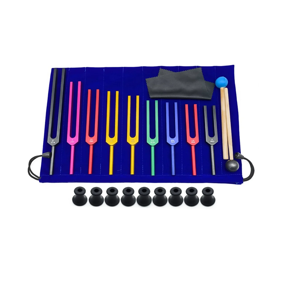 9 Pieces of Colorful Solfeggio Aluminum Alloy Tuning Forks, Tuning Forks for Therapy, Voice Therapy Black