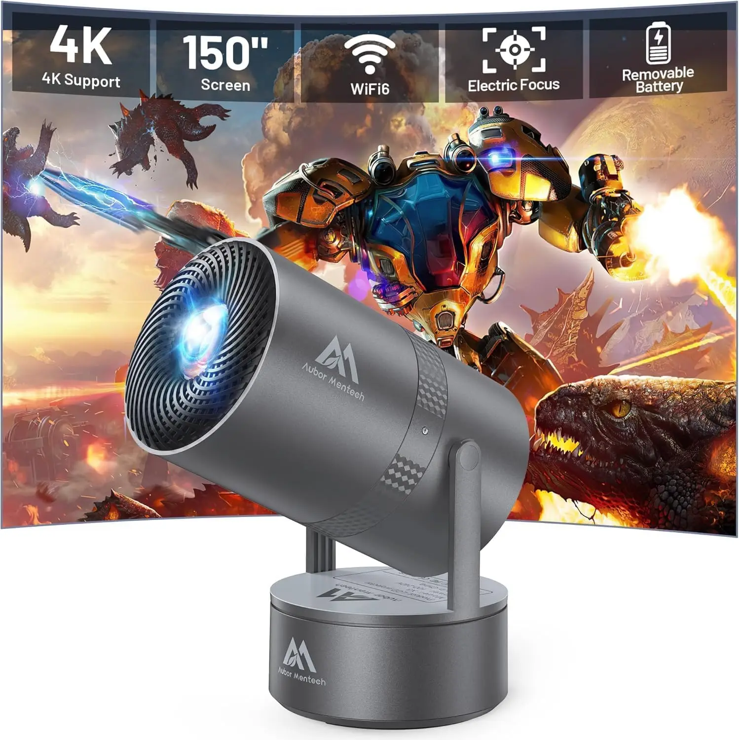 

Mini Projector with WiFi & Bluetooth, 4K 1080P, 270° Rotatable, 150'' Auto Keystone, Portable Smart Projector for Phone/TV
