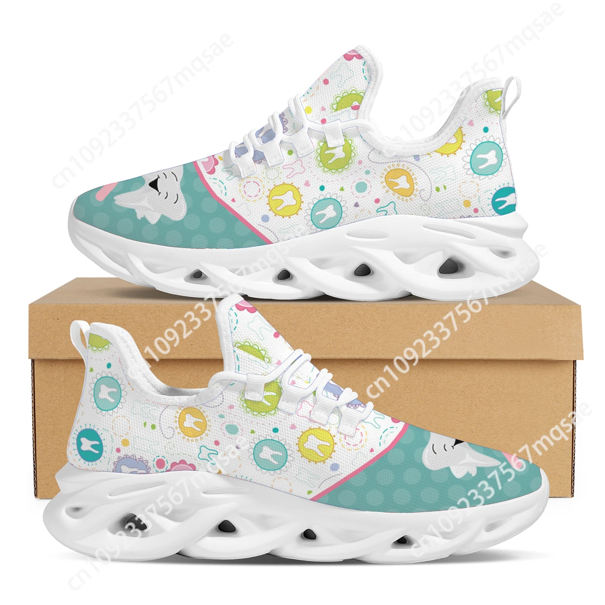 Cartoon Dentist Tooth Pattern Print Vulcanized Shoes Funny Dental Toothbrush Design Sneakers Breathable Lightweight Lace-up Shoe