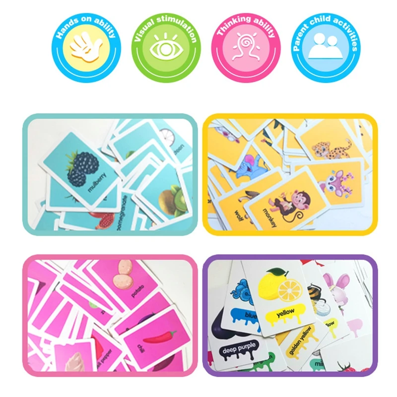 36 ชิ้นเด็กความรู้ความเข้าใจการ์ดสัตว์สีผลไม้คู่ Flashcards Montessori เด็กทารก Early การศึกษาของเล่นของขวัญ