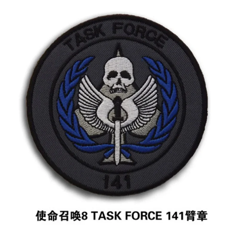 Skull Embroidered Patches Call of Mission Task Force 141 Armband Patch Military Hook&Loop Sewing Stickers Backpack Applique