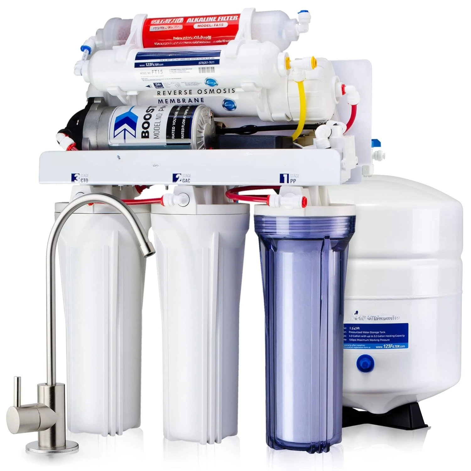 RCC7P-AK NSF/ANSI 58 Certified 6-Stage Reverse Osmosis System Under Sink with Water and Pump pH+ TDS