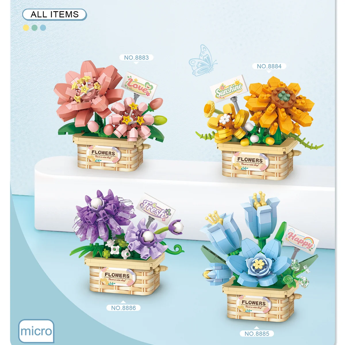 LOZ Building Blocks Potted Flower Toys Set, Simulated Plants and Flowers, Creative Home Decor, Model Assembly Toy, Birthday Gift