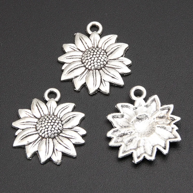 30pcs Double Color 21x19mm Cute Sunflower Charms Plant Pendant Fit DIY Handmade Metal Alloy Jewelry Making Finding Supplies