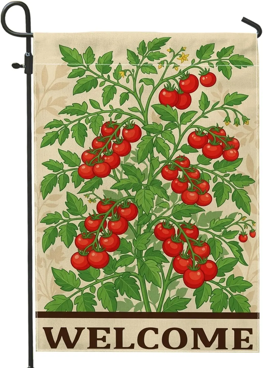 Bandera de jardín con diseño de tomates, hojas naturales y flores, bandera decorativa de doble cara de arpillera roja de verano para exteriores, para césped, AAM