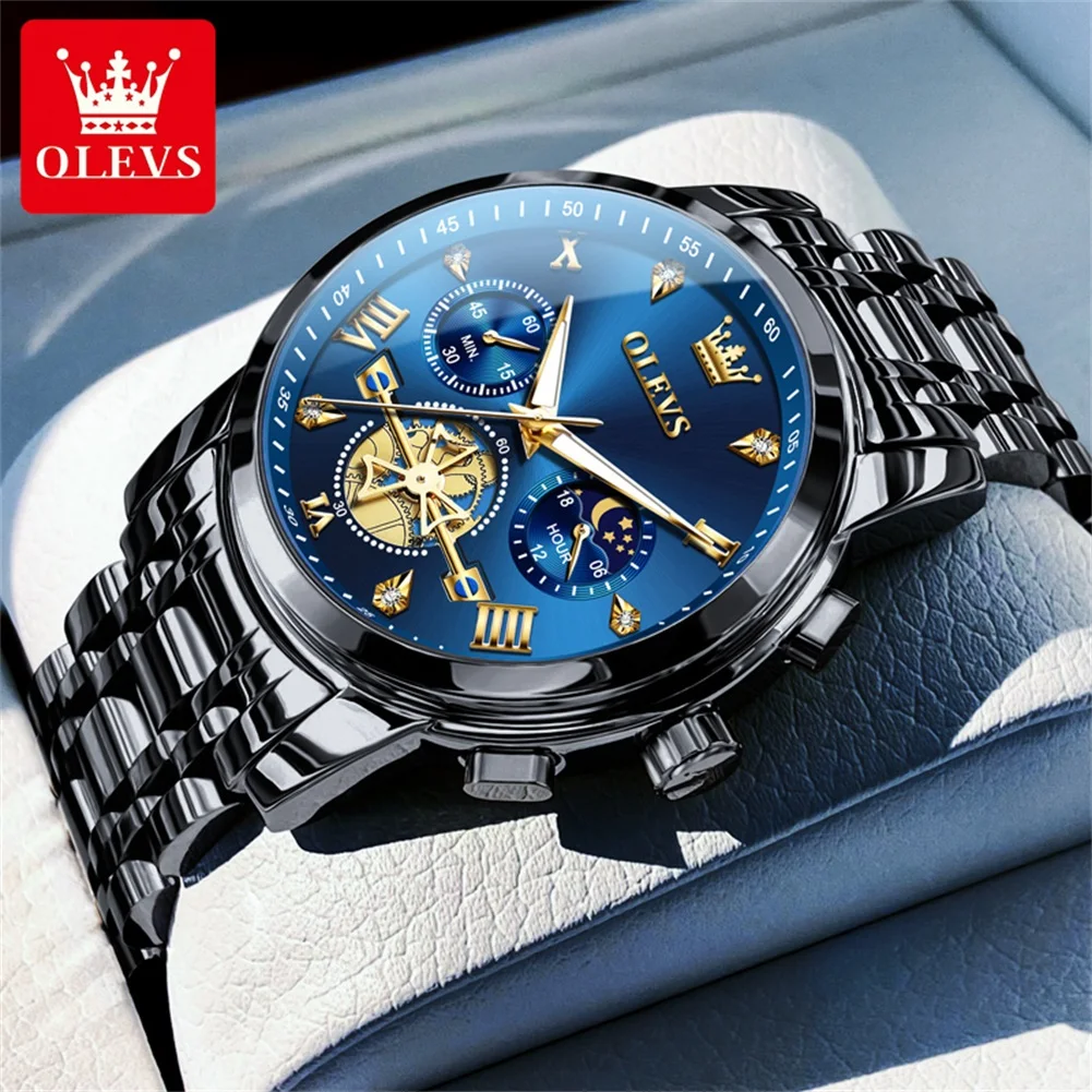 

OLEVS 2856 оригинальные брендовые мужские часы из нержавеющей стали, водонепроницаемые кварцевые часы для мужчин, модные деловые ручные часы с фазой Луны