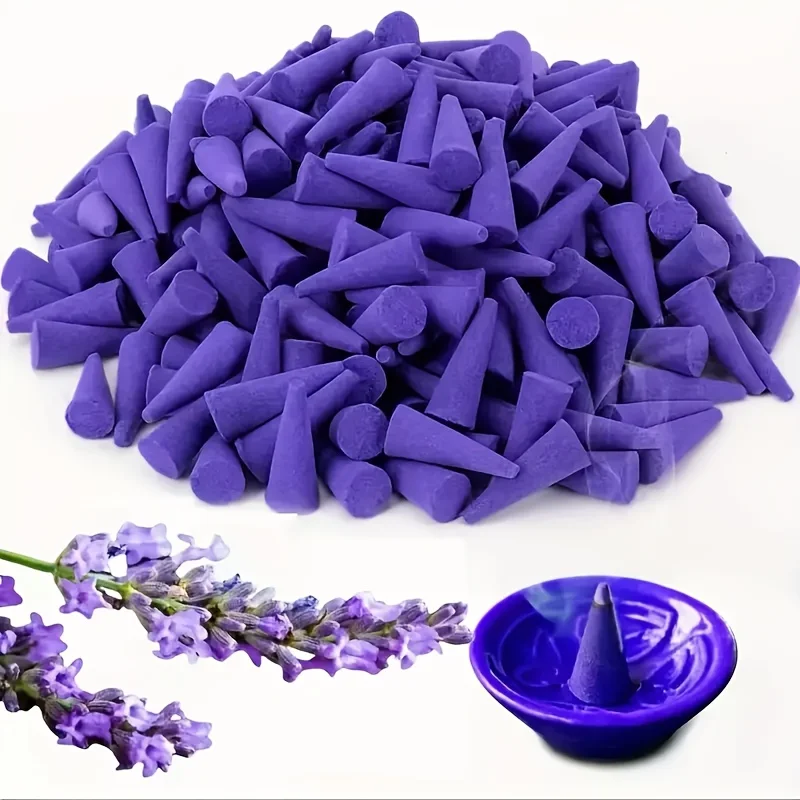 50/100/200 Lavender Cone Incense Sticks, Fragrant Cones Shaped Like Pagodas, Infused with Lavender Essential Oil, Suitable for Meditation and Yoga, Convenient for Home, Outdoor Travel, Hotels, or Office Decoration