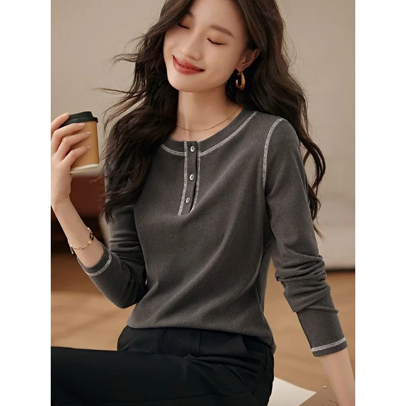 

T-shirt Women's Long-sleeved Spring New Fashionable Base Shirt Korean T-shirt Splicing Design Top