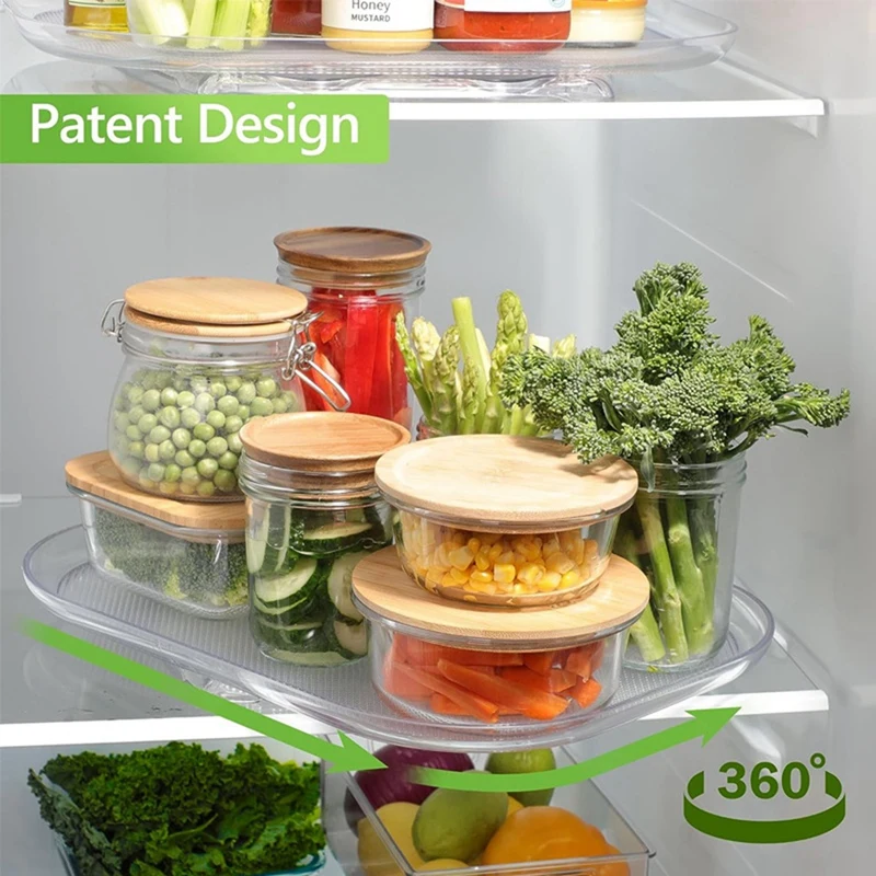 Turntable Organizer For Refrigerator 360 Rotatable Rectangle Storage Rack Clear Turntable Rack Tray For Kitchen Cabinet Durable