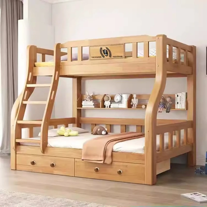 Cama litera de madera maciza con unión de cola de milano, cama doble de madera maciza para niños, muebles resistentes para dormitorio infantil