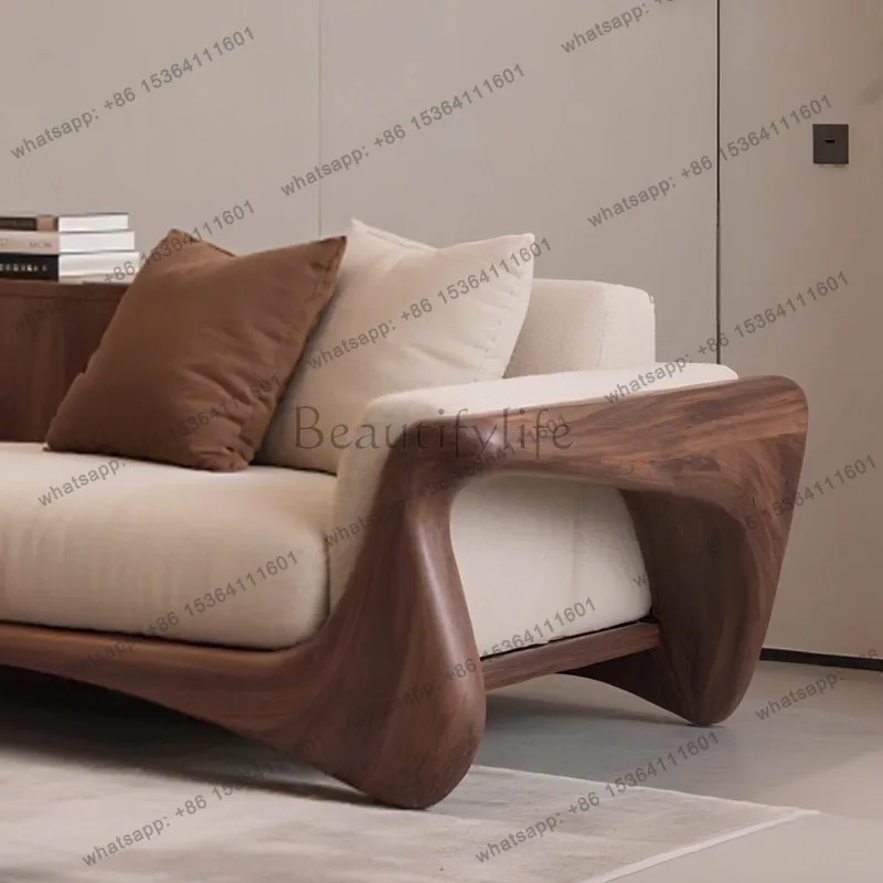 New Chinese black walnut solid wood sofa 2025 new solid wood high-end medieval home living room three-person sofa