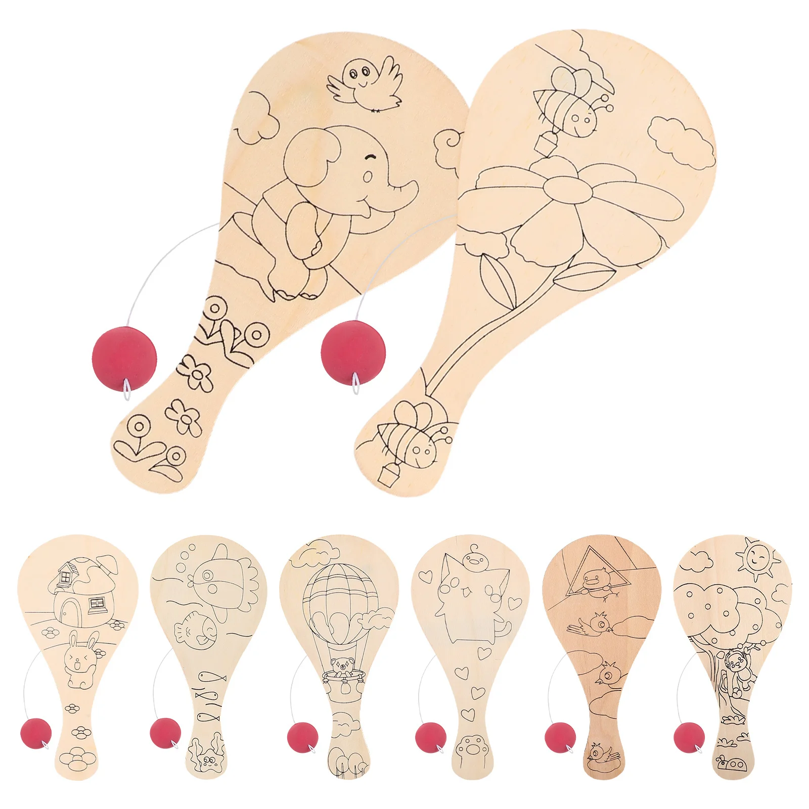 8 قطع من مضرب تنس الطاولة الخشبي للأطفال، لوحة يدوية غير مكتملة، لوحة كرة مجداف ملونة، لعبة فنية إبداعية