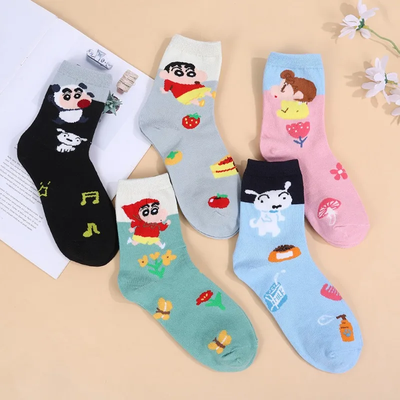 Crayon ShinChans Cartoon Mid Calf Socks Soft Casual Crew Socks Kawaii Printed Breathable Ankle Socks for Daily Wear Student Gift