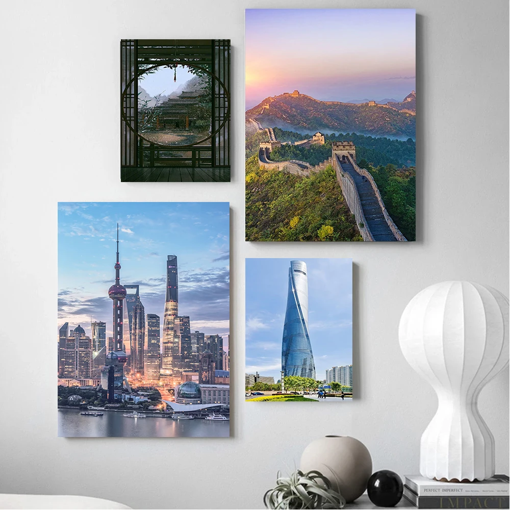 

Modern Architecture Scenery Poster Prints For Living Room Bedroom Home Decor Vintage Chinese Great Wall Canvas Painting Wall Art