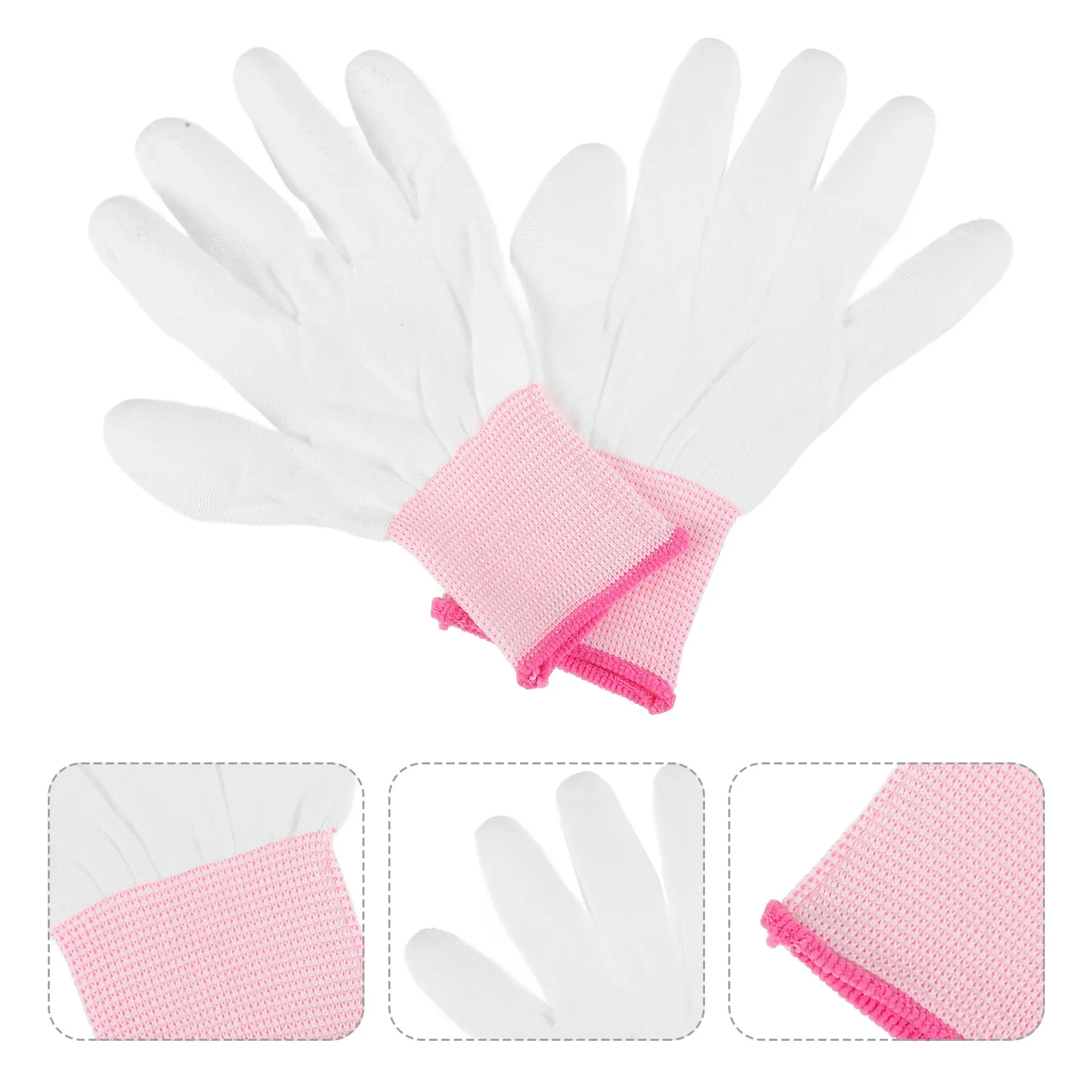 

12Pairs PU Coated Nylon Antistatic Gloves Quilting Work Gloves Lightweight Safety Gardening Sewing Electronics Lab Hospital Pink