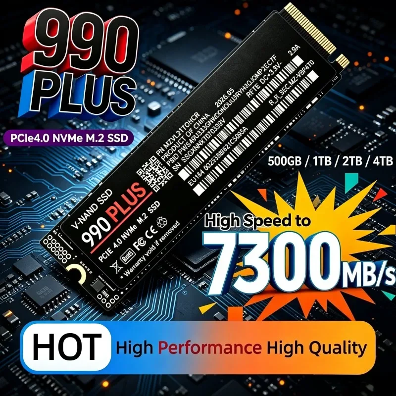 990 Plus M.2 2280 NVMe PCIe 4.0 up to 7300MB/s 500GB/1TB/2TB/4TB for PS5 Consoles Gaming Laptops Desktops
