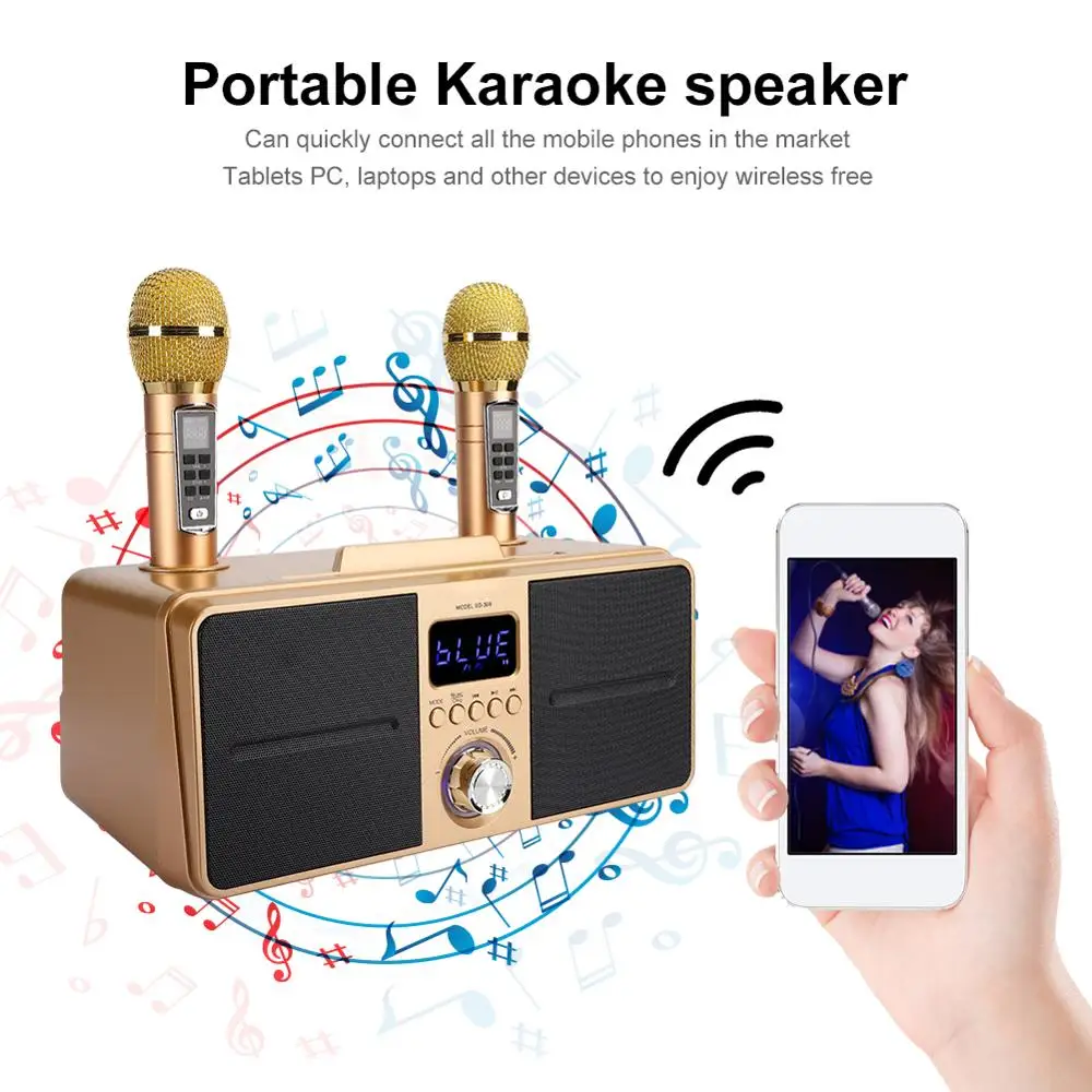 Imagem -03 - Wireless Karaoke Bluetooth Speaker Grupo Telefone Móvel Microfone Duplo Portátil Estéreo Subwoofer Cantando 30w Sdrd Sd309