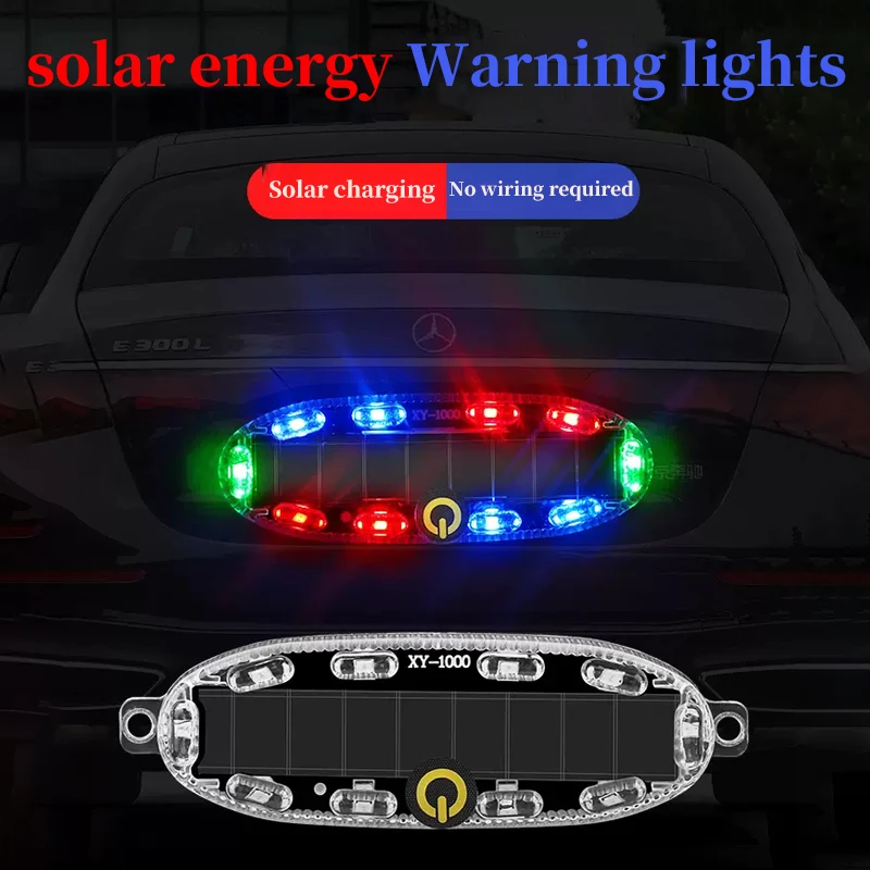 Motorcycle and electric vehicle solar warning flashing lights, anti rear end flash lights, wireless car rear grille lights witho