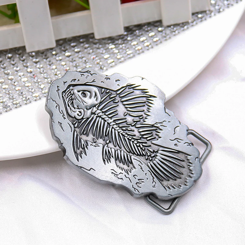 40mm Fish Fishbone Fossil Belt Buckle with Pewter Finish Leather Craft Homemade Retro Pin Strap DIY Man Male Jeans Accessory