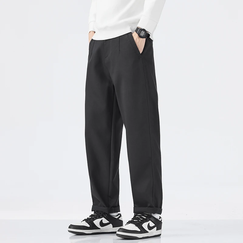 

2026 Spring Autumn New Casual Simple Lyocell Straight Pants for Men Clothing Zipper Solid Color Trousers