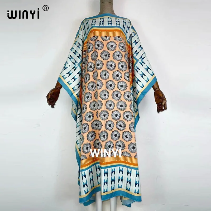 Summer Middle East Europe and America Muslim leisure ladies Bohemian large size printy women's elegant holiday sexy beach dress