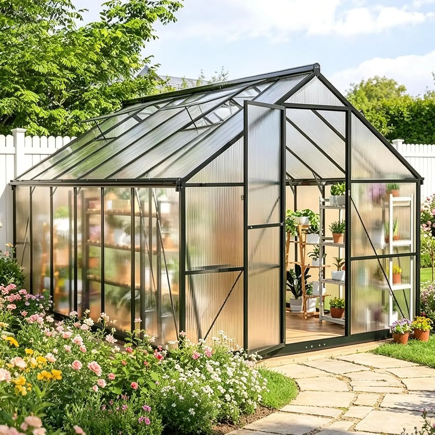 8x12 FT Outdoor Walk-in Polycarbonate Greenhouse, Customi