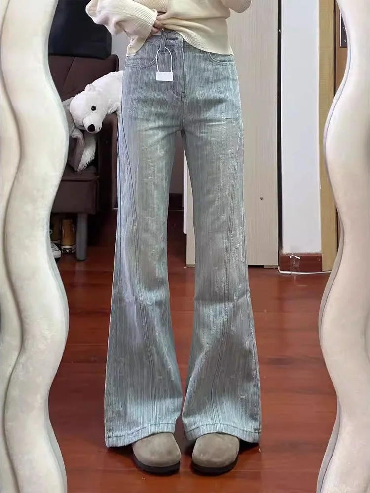 

Retro Embroidered Denim Jeans High Waist Loose Fit Slimming Micro Flared Long Pants Women's Spring New plus Size Casual Style