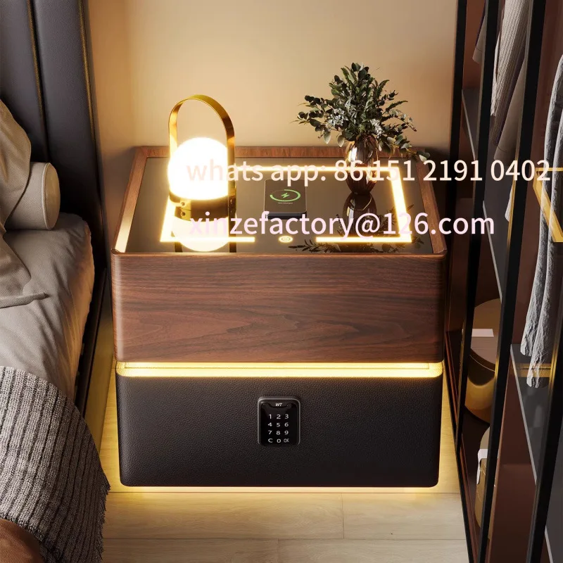 

Customizable smart bedside table household bedroom with lamp medium antique solid wood Italian light multi-function cabinet