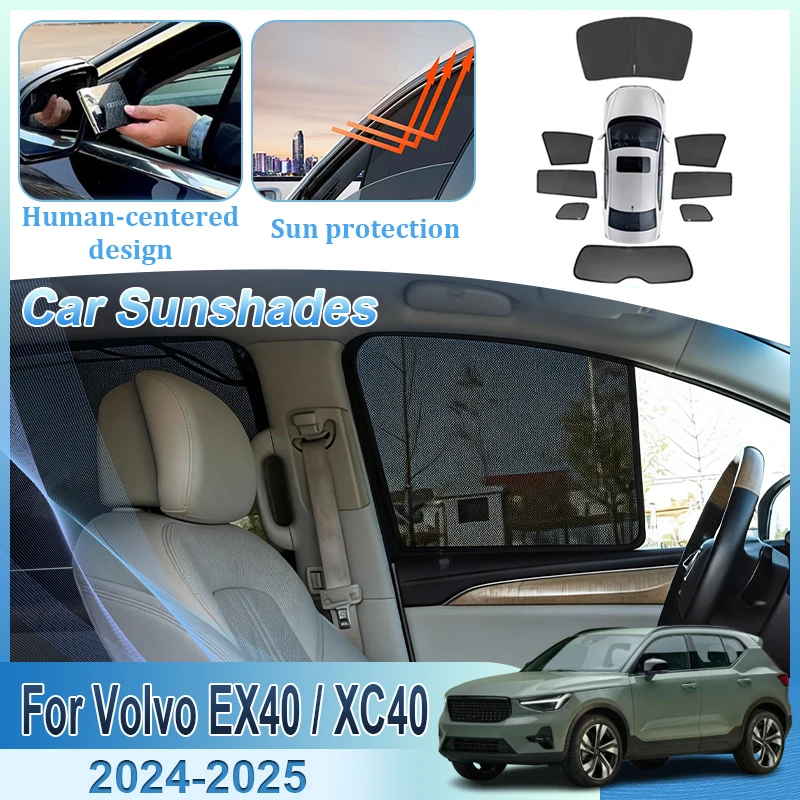 For Volvo EX40 2024 2025 XC40 Recharge Rear Mesh Car Sunshade Side Windshield Shade Window Protection Curtain Auto Accessories