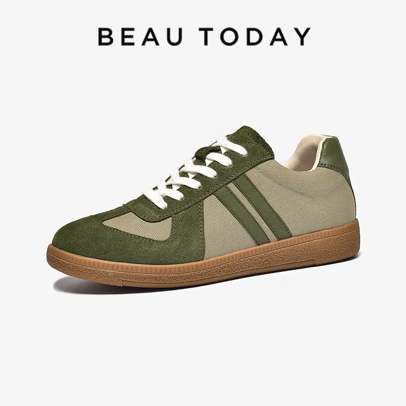 

BeauToday Casual Trainers Women Cow Suede Canvas Mixed Colors Patchwork Shoes Lace-up Spring Female Sneakers Handmade 29822