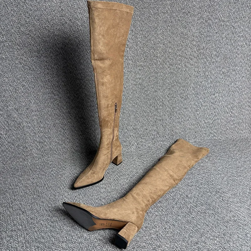 

Winter Fashion Pointed Toe Women Long Over The Knee Boots Street Style Thick Heels Party Stripper Female Shoes