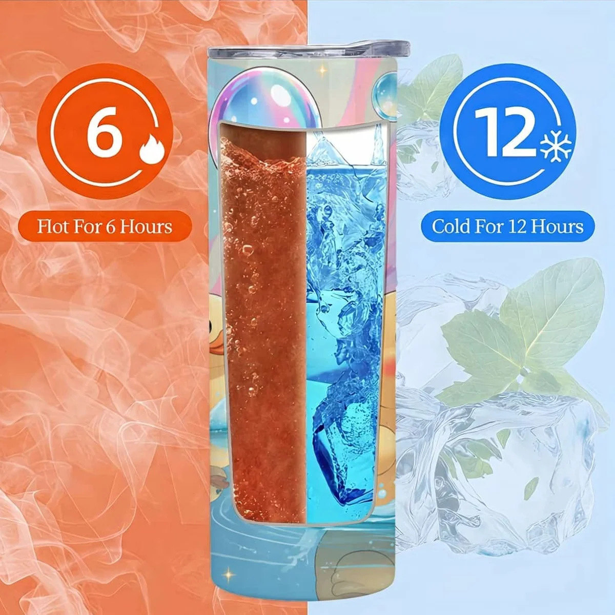 1pc 20Oz Cute Yellow Rubber Ducks Swimming in Blue Water with Colorful Bubbles And Sparkles Pattern Stainless Steel Insulated Tumblers Coffee Office Travel Mug with Lid Cup Daily Use Leakproof And Bpa Free Keep Drink Hot And Cold Ideal Gift for view 3