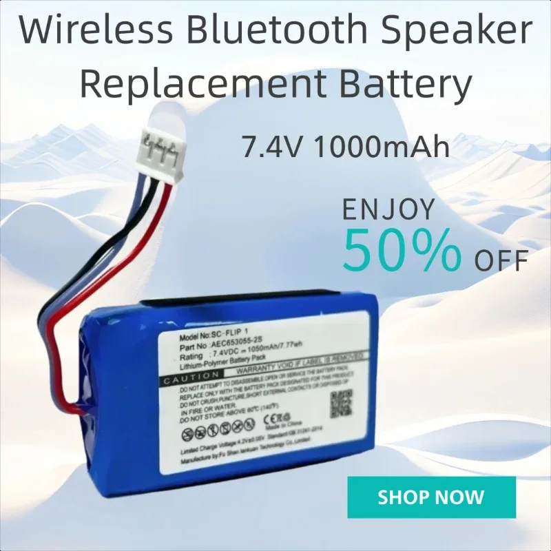 

7.4V 1000mAh AEC653055-2S AEC653055-2P for JBL Flip 1 Wireless Bluetooth Speaker Replacement Battery
