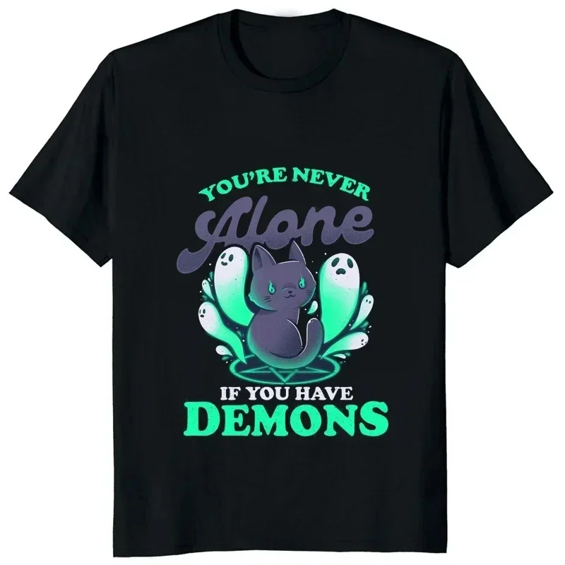

Cute Cat Ghosts Demons Graphic Tee Soft Cotton Round Neck Short Sleeve T-Shirt