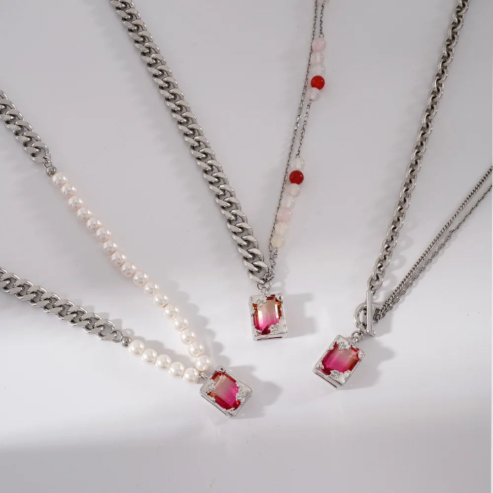 

Латунь AAA Циркон Красный Натуральный Камень Ожерелье Женские Ювелирные Изделия Панк Дизайнер Подиум Редкое Просто Платье Бохо Япония Корейский