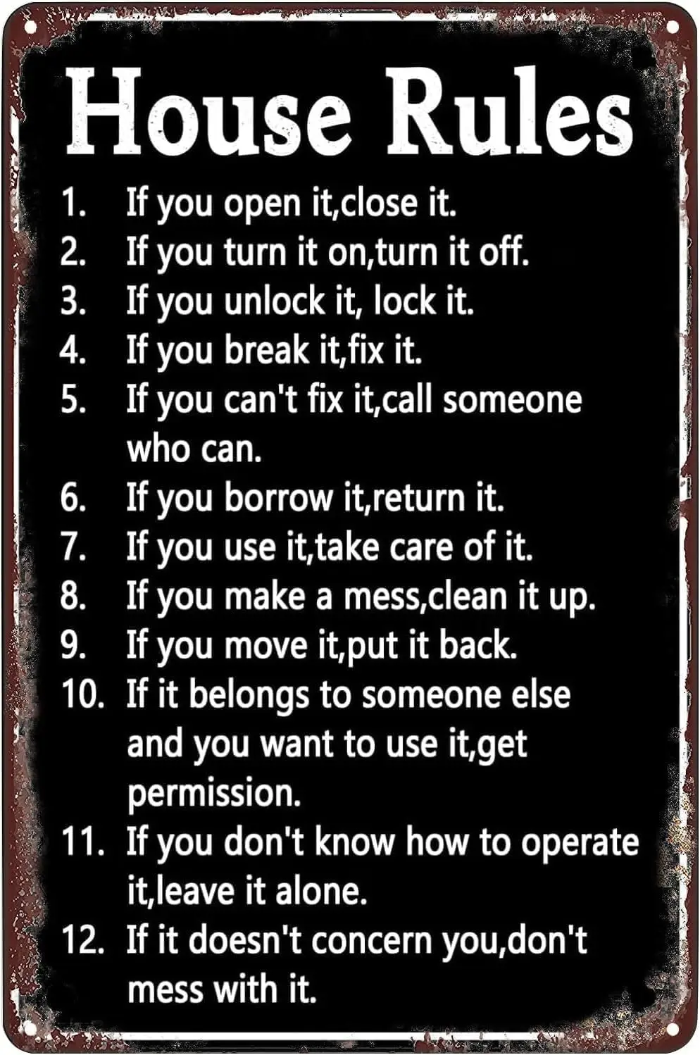 House Rules Vintage Metal Sign If You Open It Close It.Creative Tin Retro Wall Decor for Home Garden Yard Bar Pub Gar