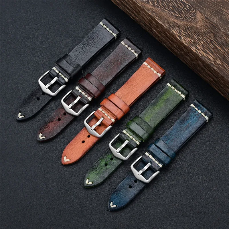 خمر جلد البقر جلد طبيعي حزام ساعة اليد 20/22 مللي متر 24 مللي متر العالمي براون الرجال سوار الفرقة اكسسوارات ل أوميغا ل تيودور حزام #2