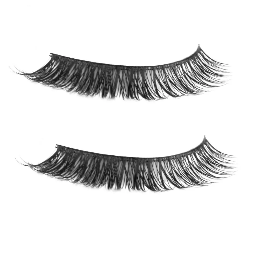 

Pair Of Handmade Long Natural Voluminous False Eyelashes Black Fiber Soft Flexible Reusable Professional Home Use Curly