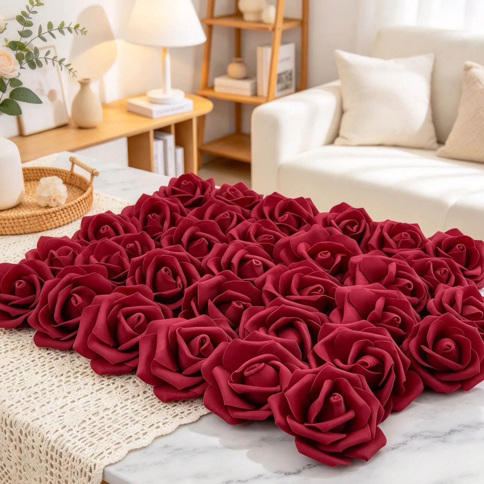 10/20 PCS Artificial Flower White Rose Foam Holiday Home Table Wedding Bridal Bouquet DIY Gift Outdoor Garden Holiday Decoration
