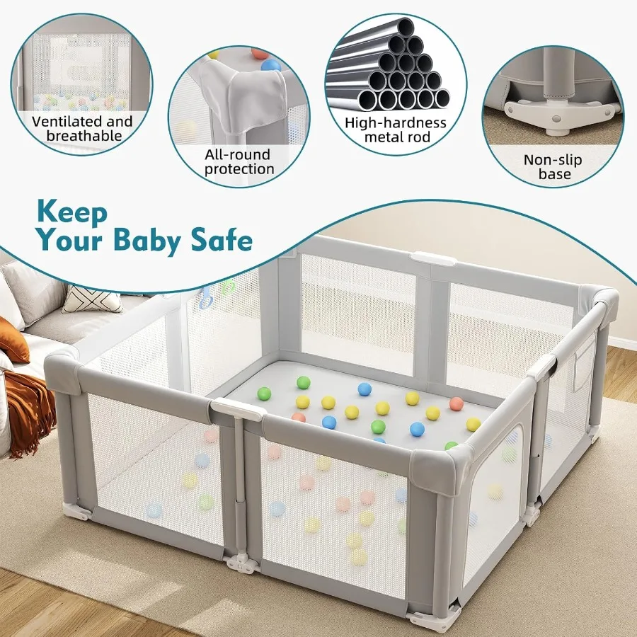 روضة أطفال قابلة للطي مقاس 51 بوصة للأطفال الرضع والأطفال الصغار مع كرات المحيط وحلقة سحب قلم لعب مع كرات ناعمة قابلة للتنفس #4