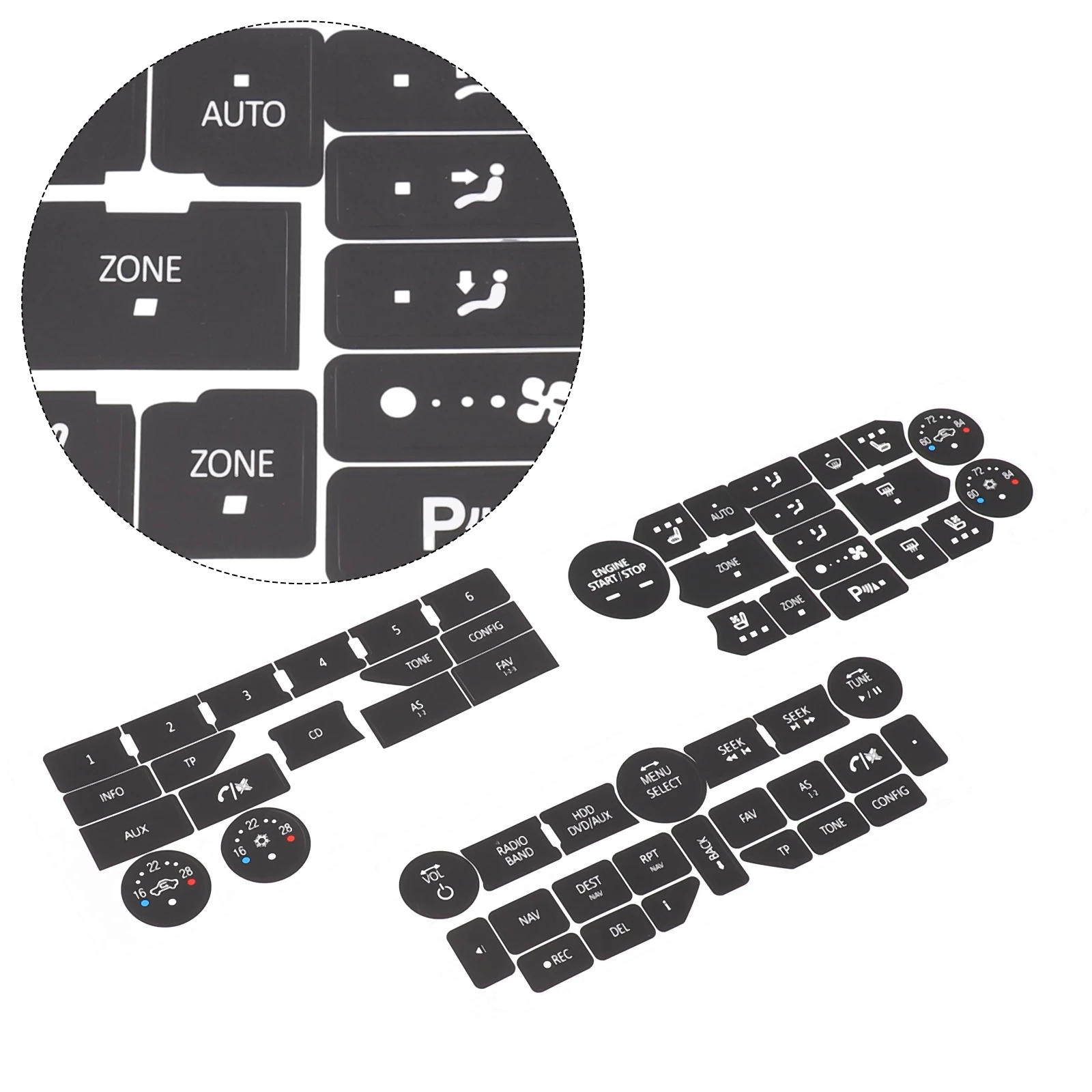 Reduced Light Penetration Effect Button Repair Decals for SAAB 3rd Gen 95NG 94X Climate Control Radio Stickers