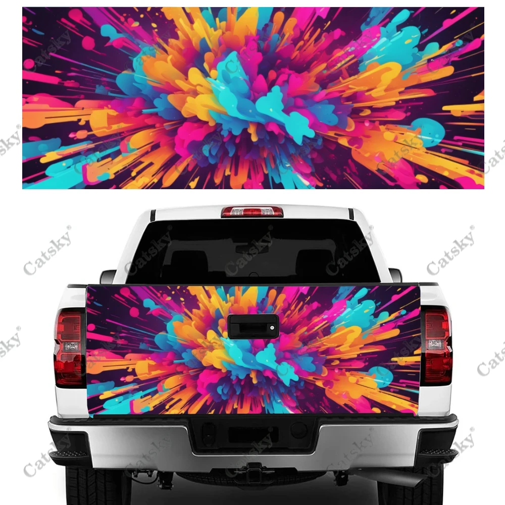 

Colorful Paint Splashes Truck Tailgate Wrap Professional Grade Material Universal Fit for Full Size Trucks Weatherproof