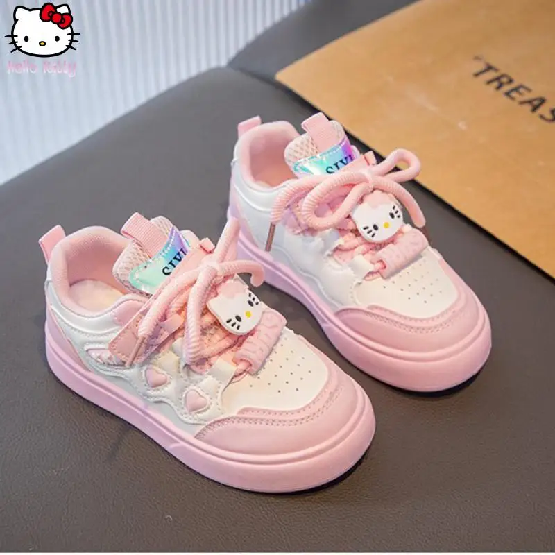Kawaii الفتيات مرحبا كيتي أحذية رياضية أنيمي الكرتون الربيع والخريف جديد سانريو أحذية مجلس عادية لينة وحيد الاحذية البيضاء