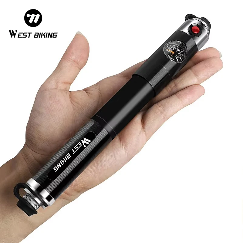 

WEST BIKING Mini Bike Pump 160Psi Portable High Pressure Gauge Hand Pump Bicycle Accessories Schrader Presta Valve Cycling Pump