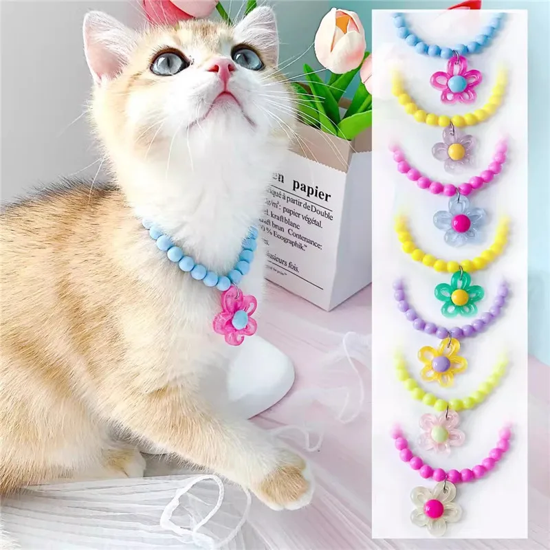 

Colorful Cat Collar Pet Pearl Necklace Pet Collar Cat and Dog Jewelry Flower Pendant Pet Products Dog Birthday Gift Accessories