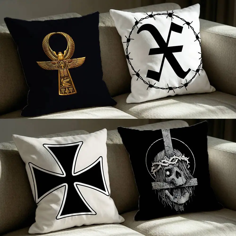Cross Symbol Design  Square Sofa Pillow Cover Solid Color Living Room Home Decor Cushion Case